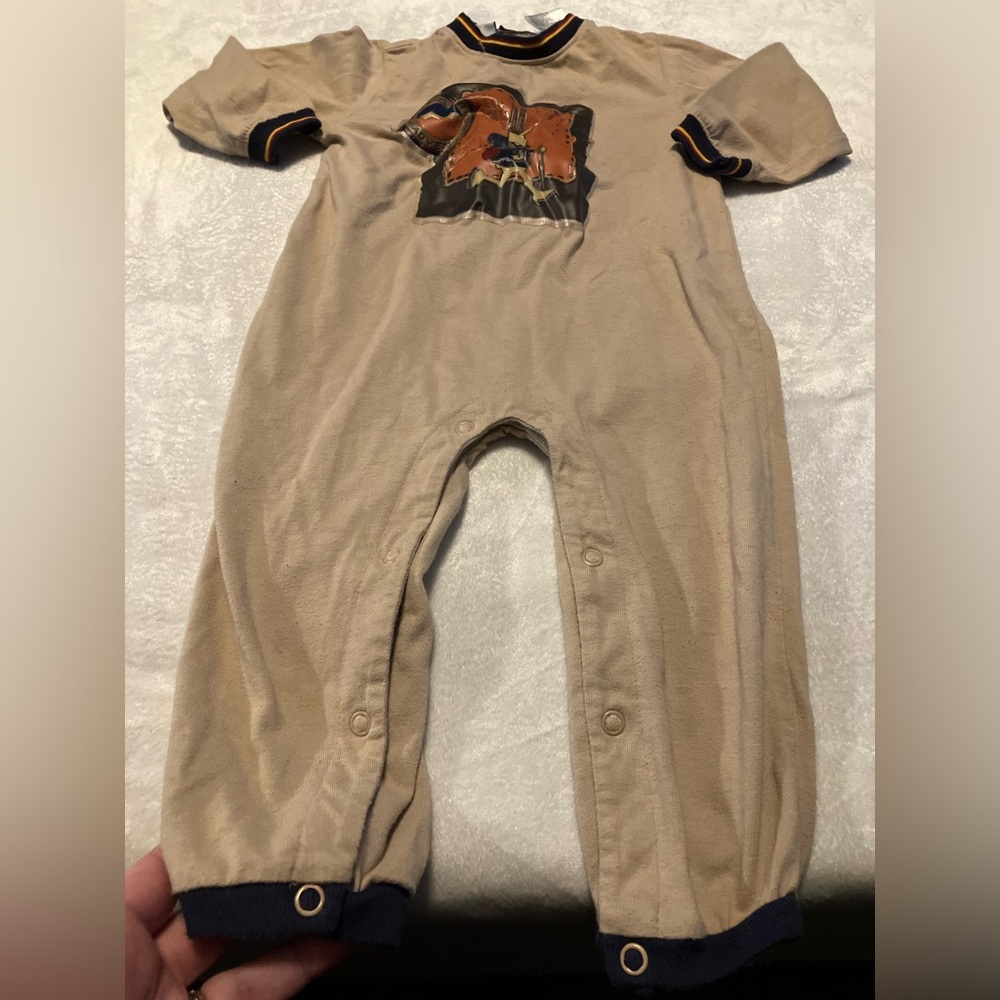 Vintage Beige Baby Romper with Mountain Goat Print